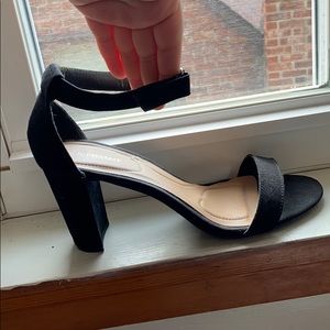 Black suede heeled sandals